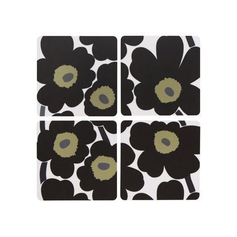 Marimekko Unikko Lasinalusta 4 kpl Musta-Valkoinen - Keittiö